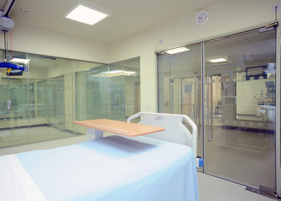 Hospital room with a bed