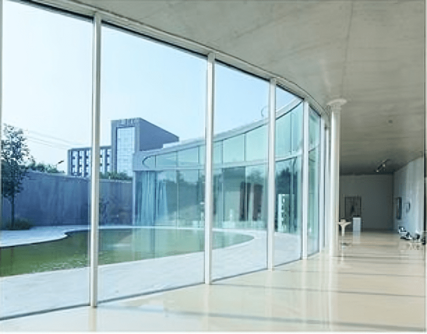 Spacious hallway with large glass walls