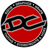 DC logo with red and black design