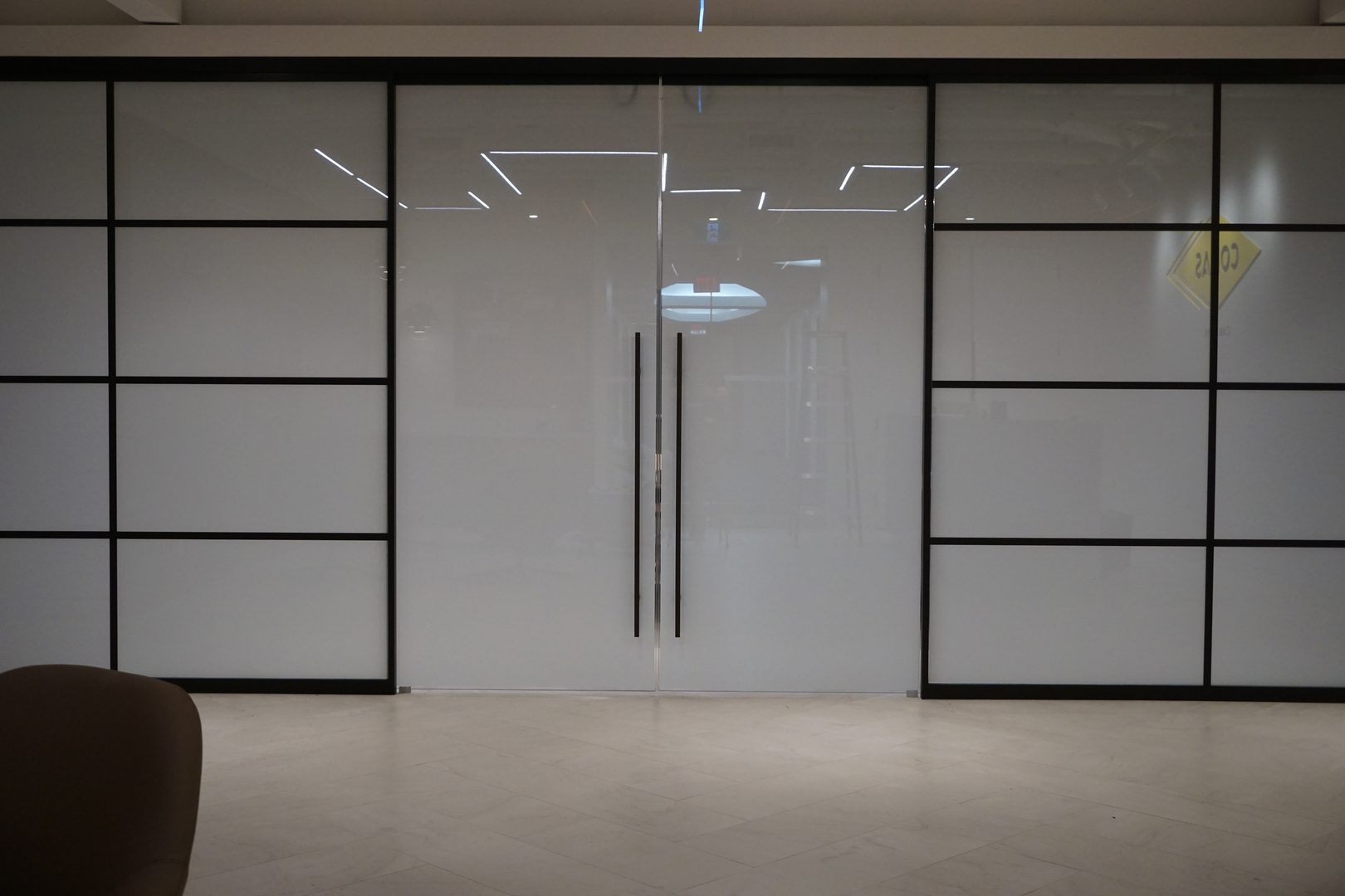 Modern office entrance with glass doors