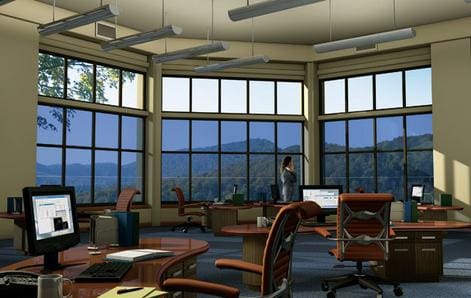 Spacious office with mountain view