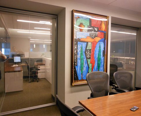 Office meeting room with colorful abstract painting